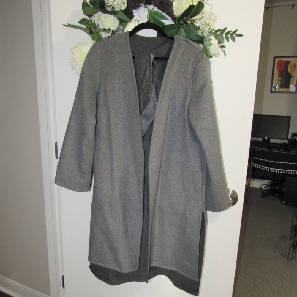 Uniqlo High-Low Grey Overcoat with Belt